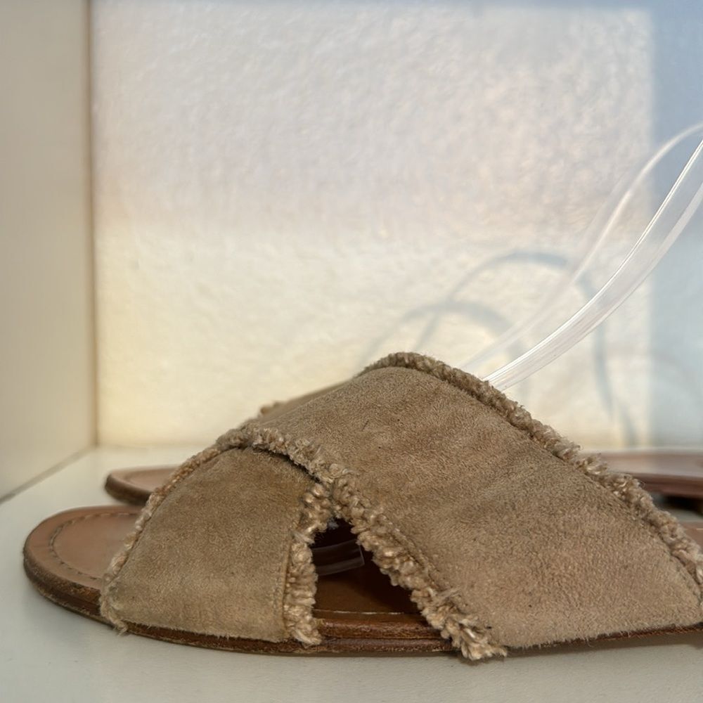 Stuart Weitzman Suede Crossover Slide Sandals Tau… - image 7